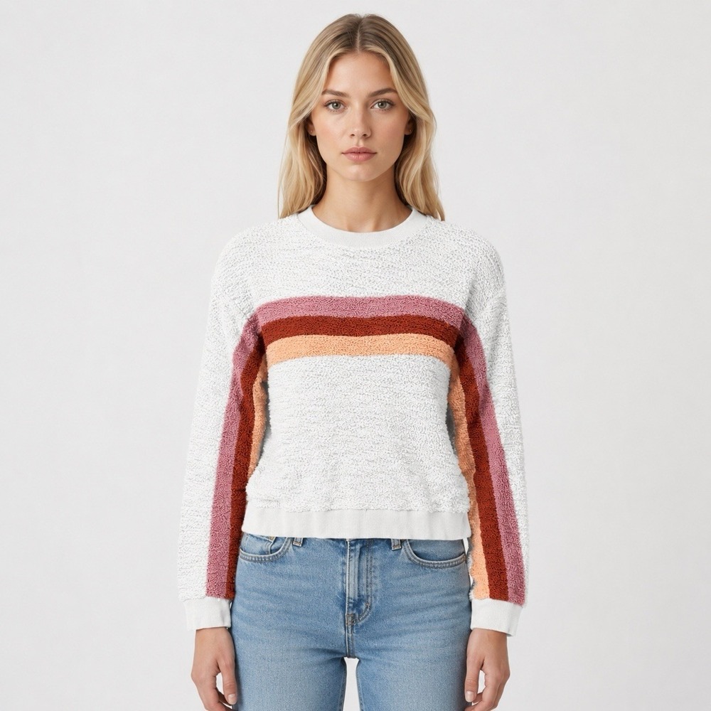 Faherty Vista Striped Pullover Terry Sweatshirt Sweater Size Small Boho Casual